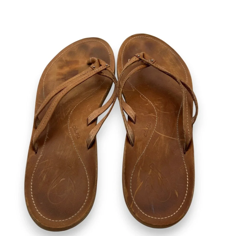 OluKai Upena Tan Leather Multi Strap Sandals Womens 10 EUR 40 Flip Flops 20288